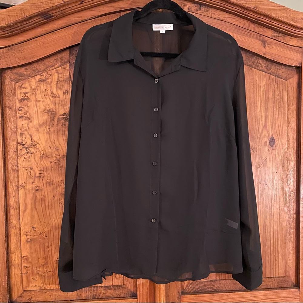 i collection black sheer button down blouse NWOT.  L